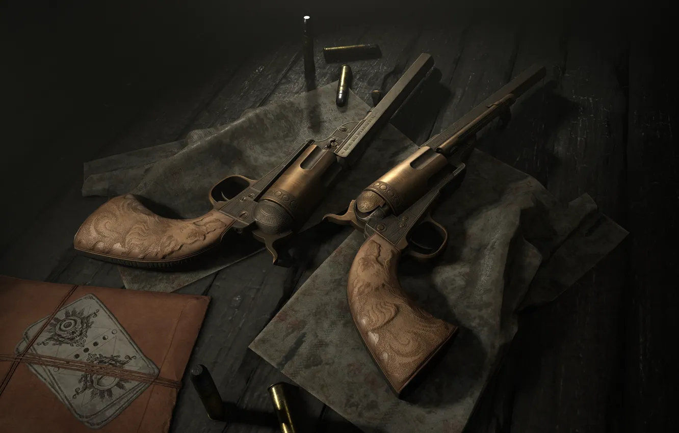 Фото обои револьвер, конверт, Hunt Showdown