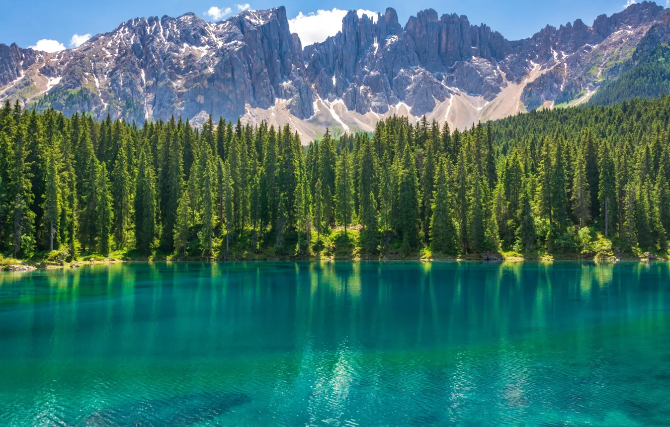 Фото обои озеро, Италия, Доломитовые Альпы, Карецца