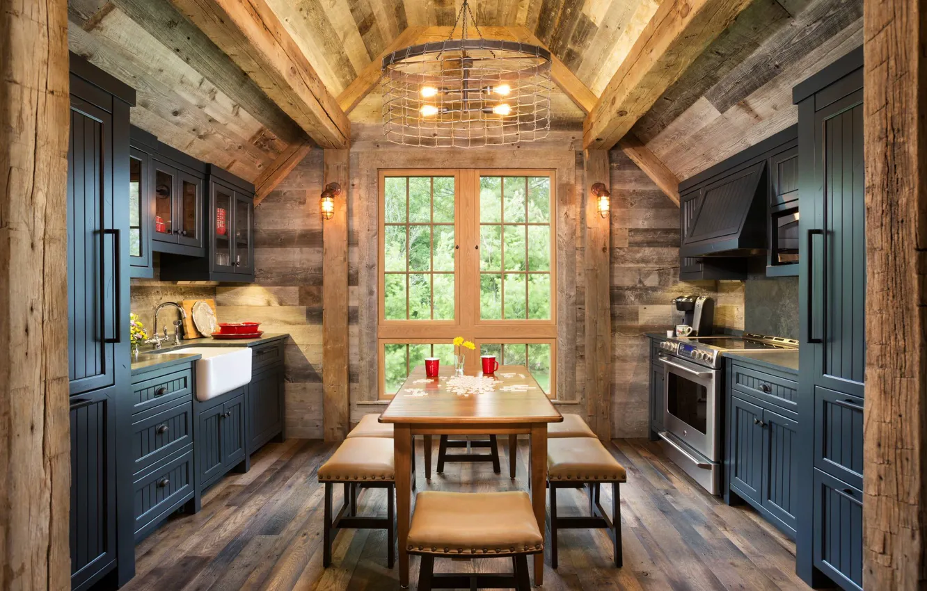 Фото обои Kitchen, Northern Wisconsin, Bunk House, Wood-Paneled