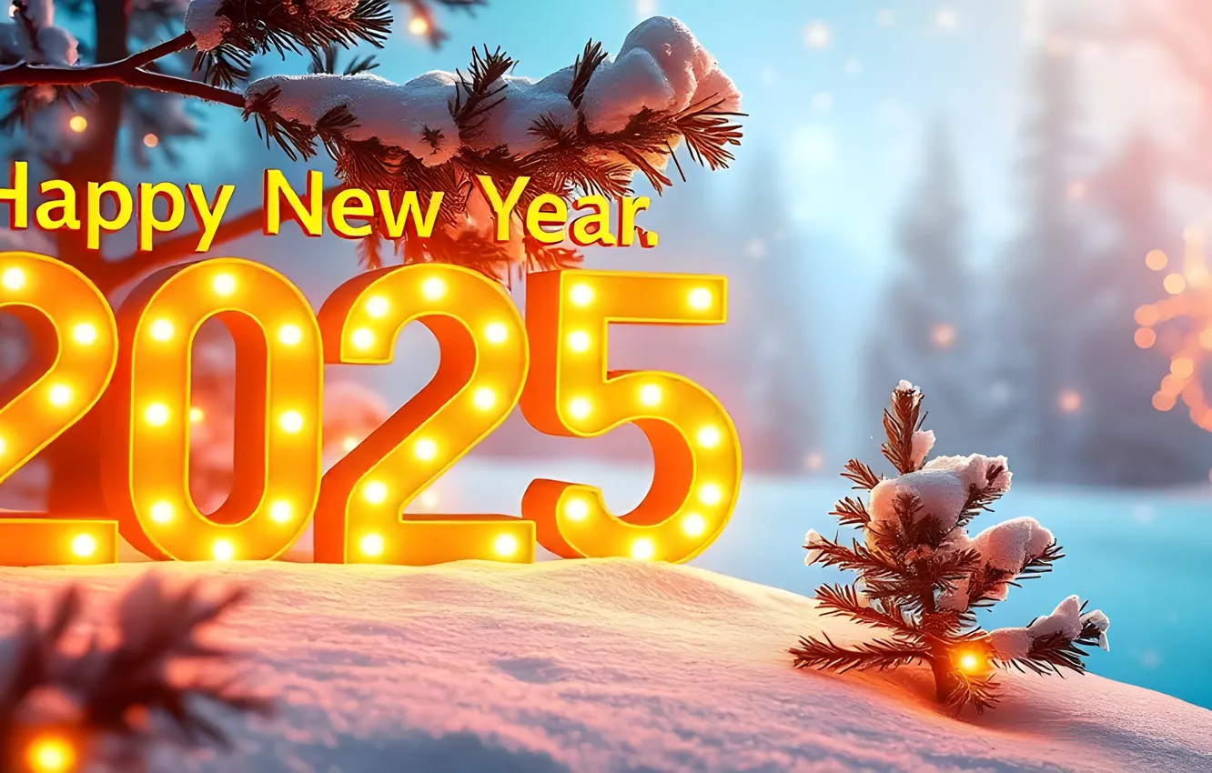 Фото обои зима, снег, цифры, Новый год, new year, happy, winter, snow