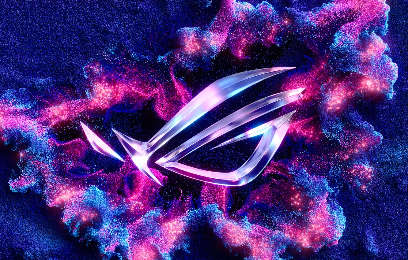 Фото обои Technology, Particles, Blue background, ASUS ROG, 3D background