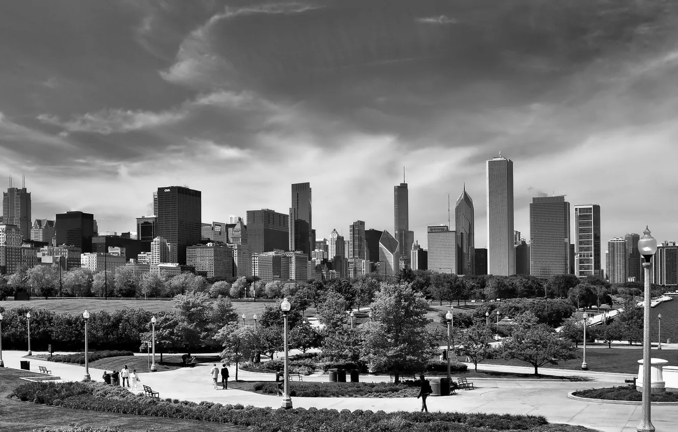 Фото обои небоскребы, черно белое, USA, чикаго, Chicago