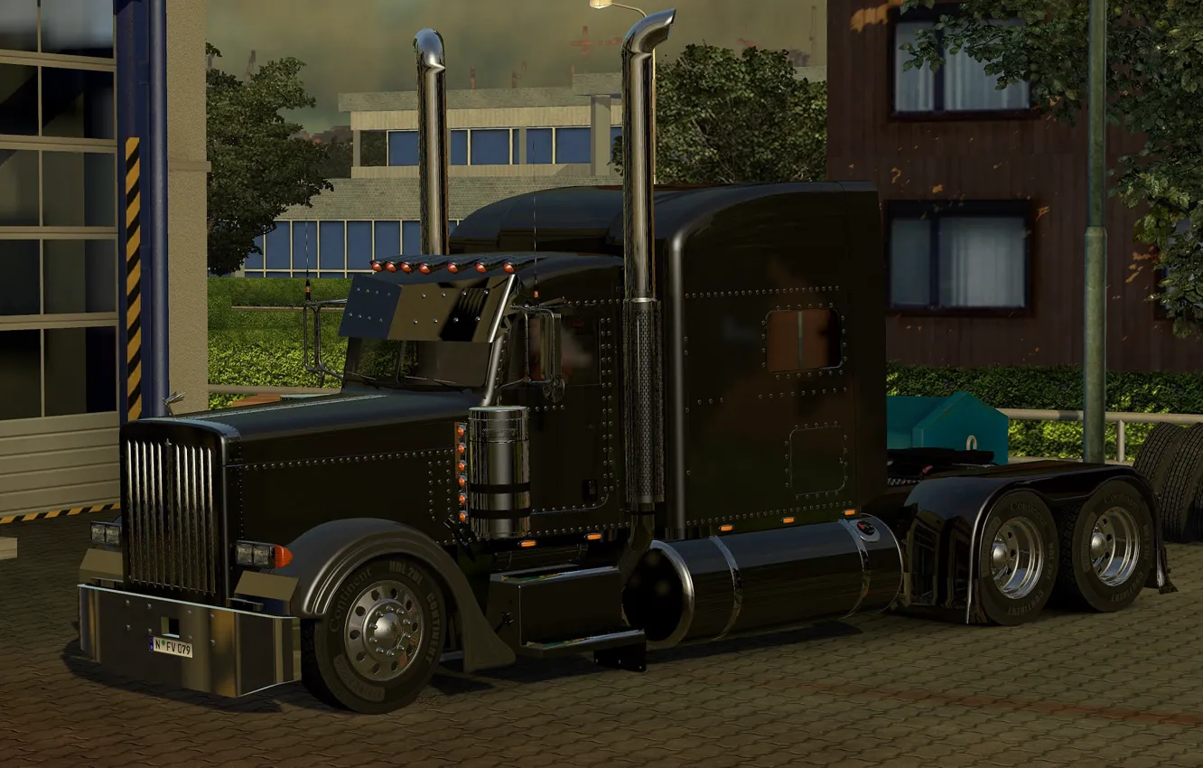 Фото обои рендеринг, фон, грузовик, тягач
