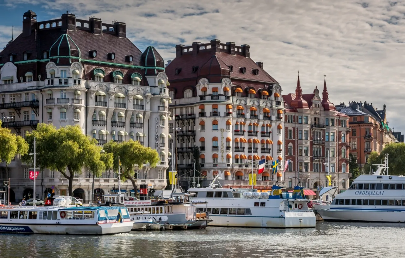 Фото обои здания, причал, порт, Стокгольм, Швеция, набережная, Sweden, Stockholm