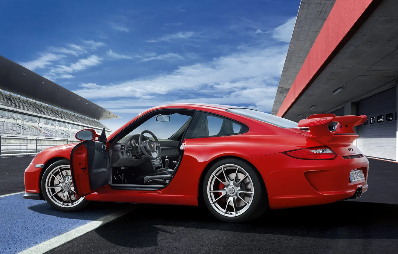 Фото обои порше, трибуны, боксы, пит лэйн, porsche gt3