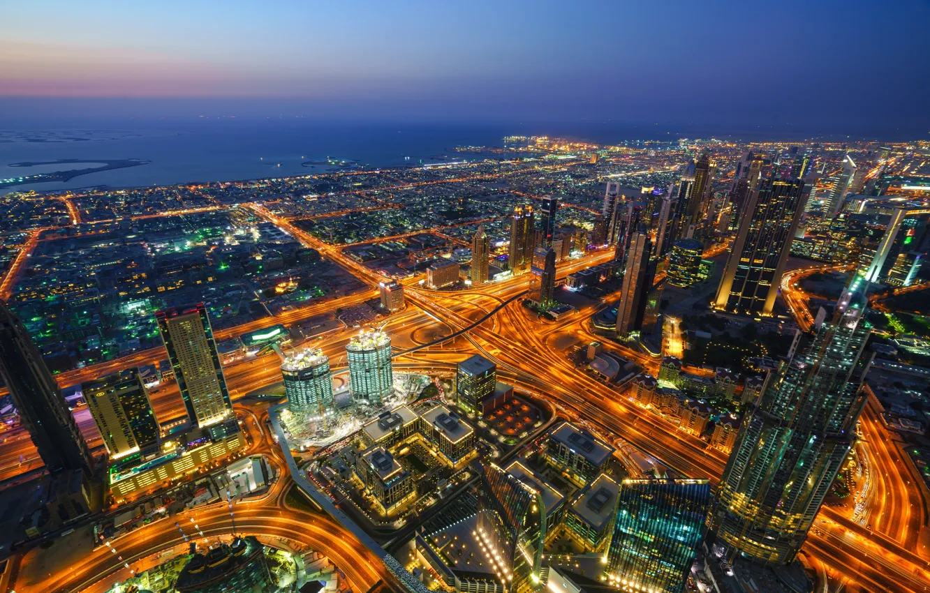 Фото обои ночь, огни, небоскрёбы, ОАЭ, Burj Khalifa