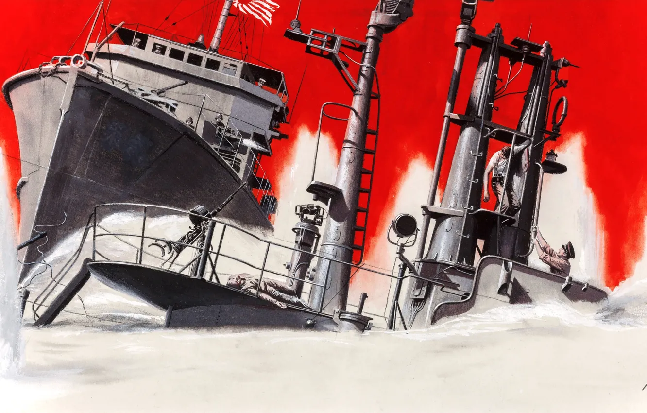 Фото обои море, корабль, таран, моряки, Морт Künstler
