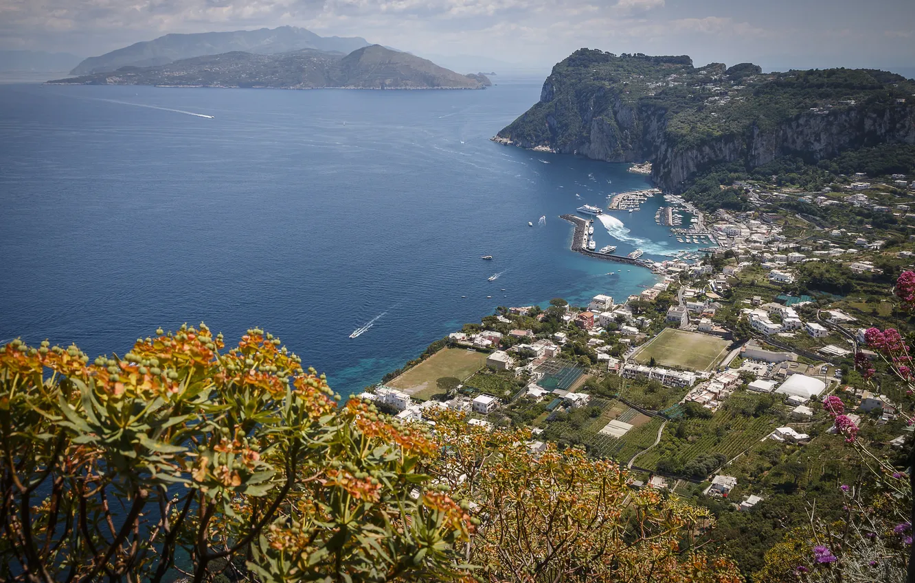 Фото обои море, горы, остров, бухта, Италия, Анакапри, Кампания