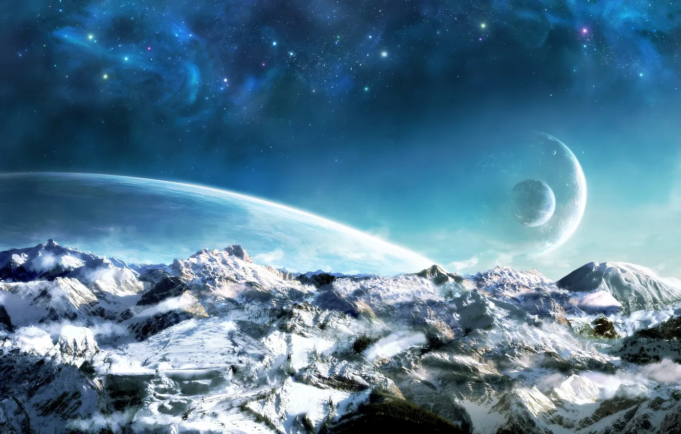 Фото обои ice, science fiction, mountains, rocks, planets