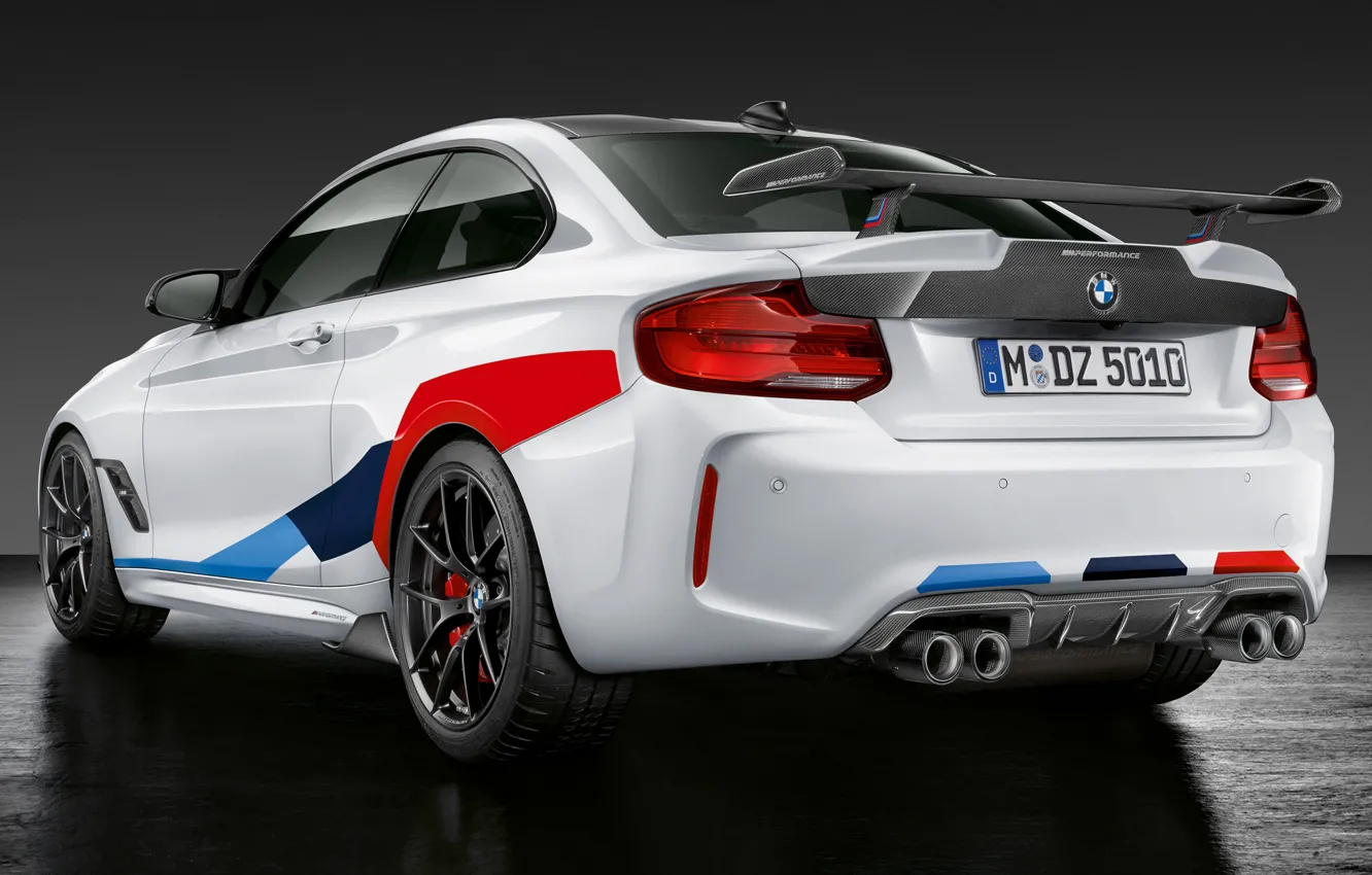 Фото обои BMW, вид сзади, 2018, Competition, M Performance, F87, BMW M2, M Performance Accessories