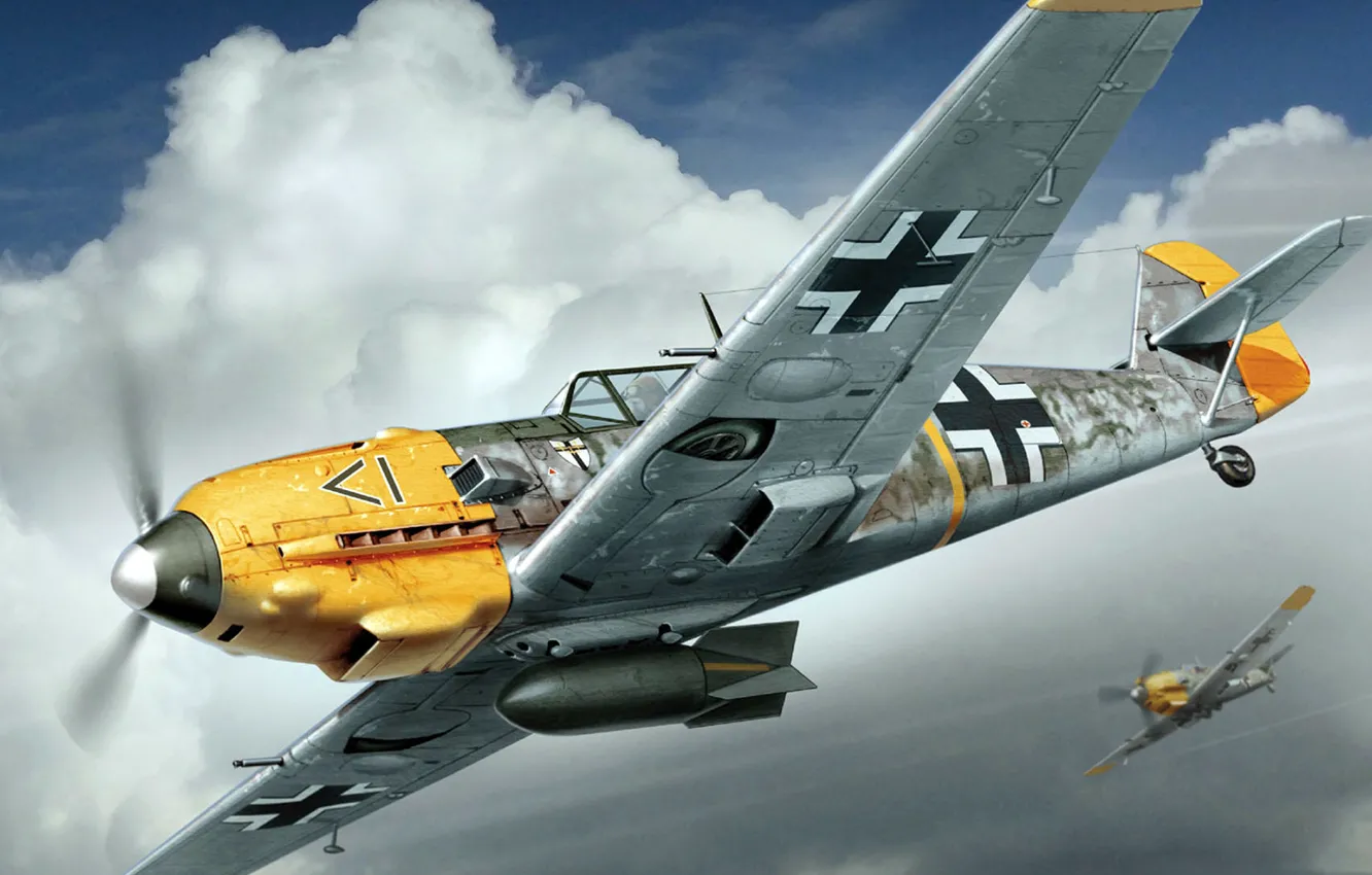 Фото обои рисунок, арт, Messerschmitt, Emil, Люфтваффе, одномоторный поршневой истребитель-низкоплан, Bf-109E-4/B
