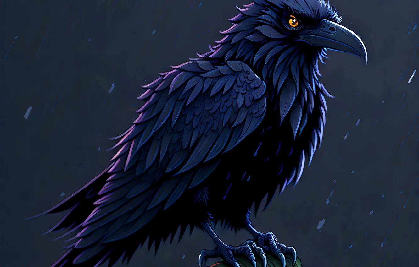 Фото обои дождь, ворон, rain, raven, digital art, цифровое искусство, 3 d, 3 Д