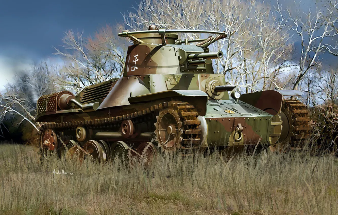 Фото обои легкий, арт, танк, японский, WW2., башней, танка, собой