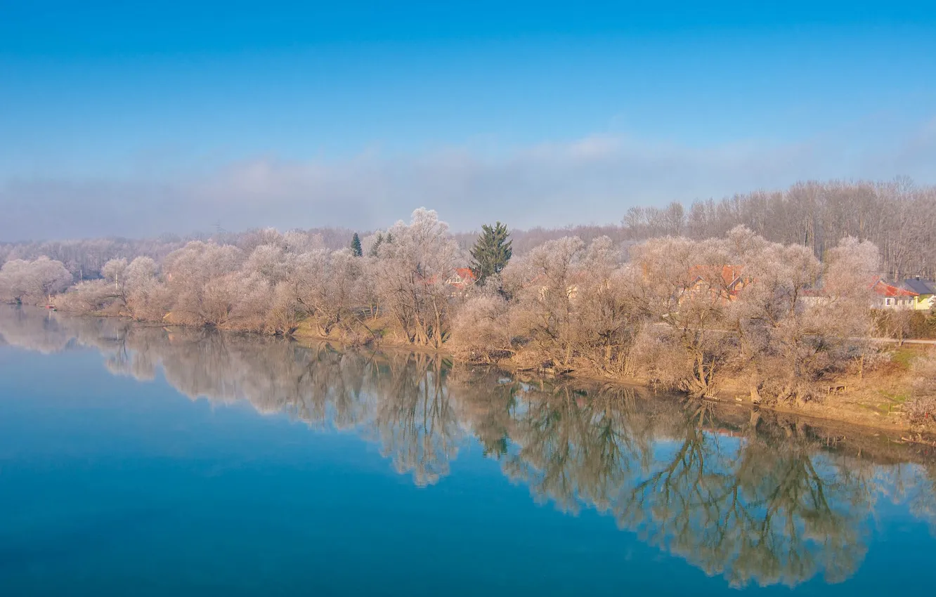 Фото обои небо, деревья, природа, река, Хорватия, Croatia