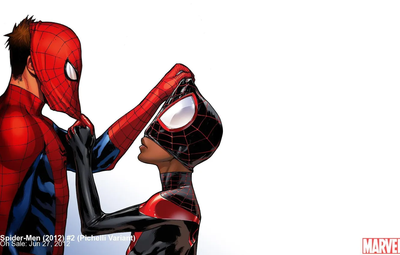 Фото обои маска, двое, Marvel, комикс, comics, Человек-паук, Spider-Man