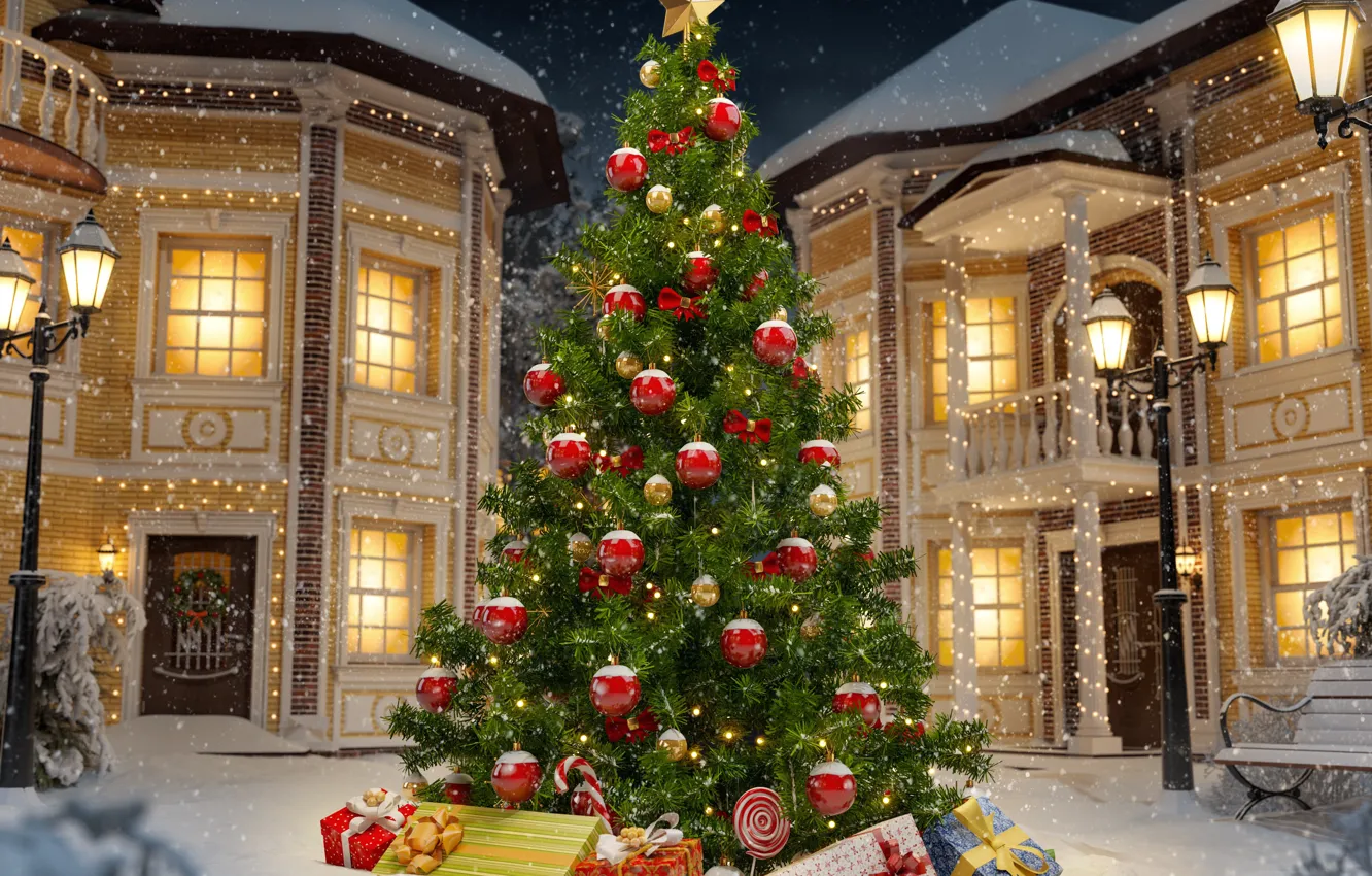 Фото обои christmas, winter, snow, decoration, christmas tree