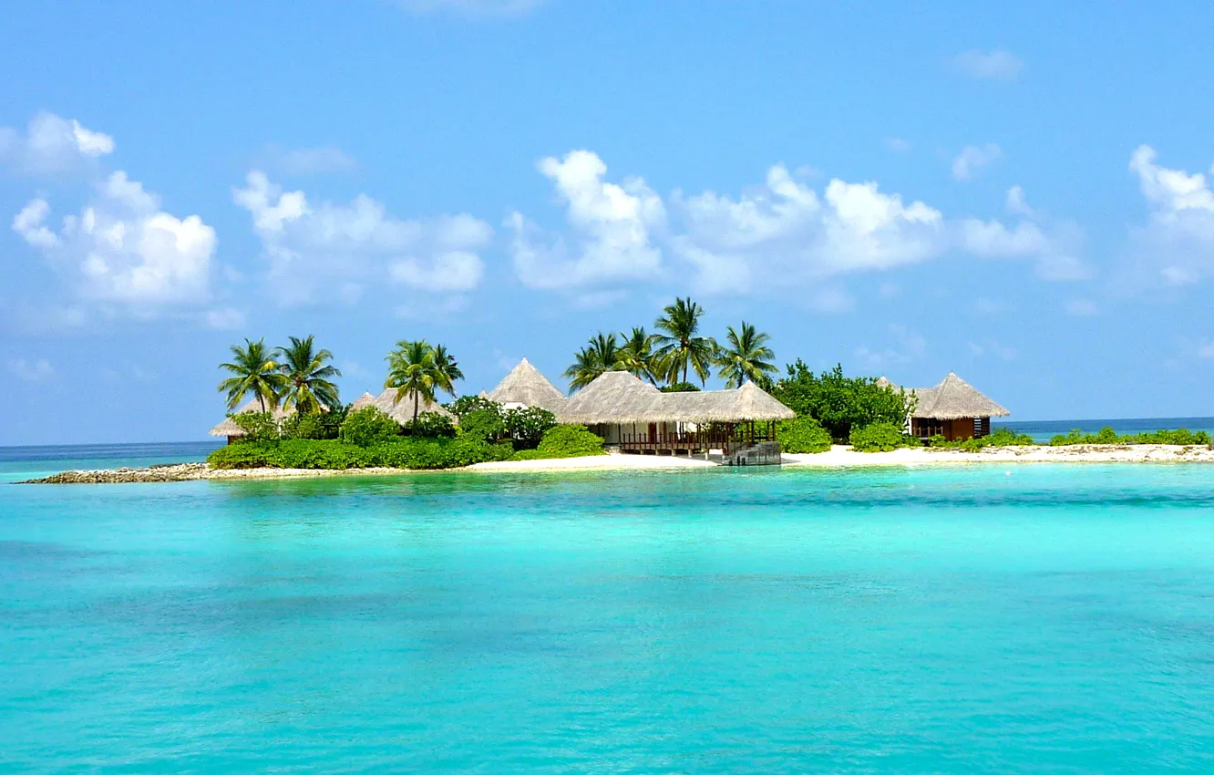 Фото обои пальмы, океан, остров, курорт