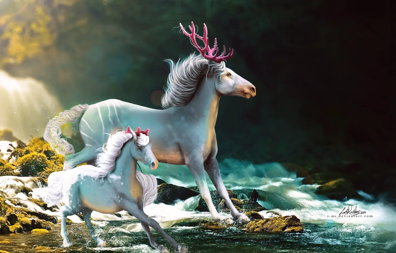 Фото обои природа, лошадь, фэнтази, жеребенок, by i-mi
