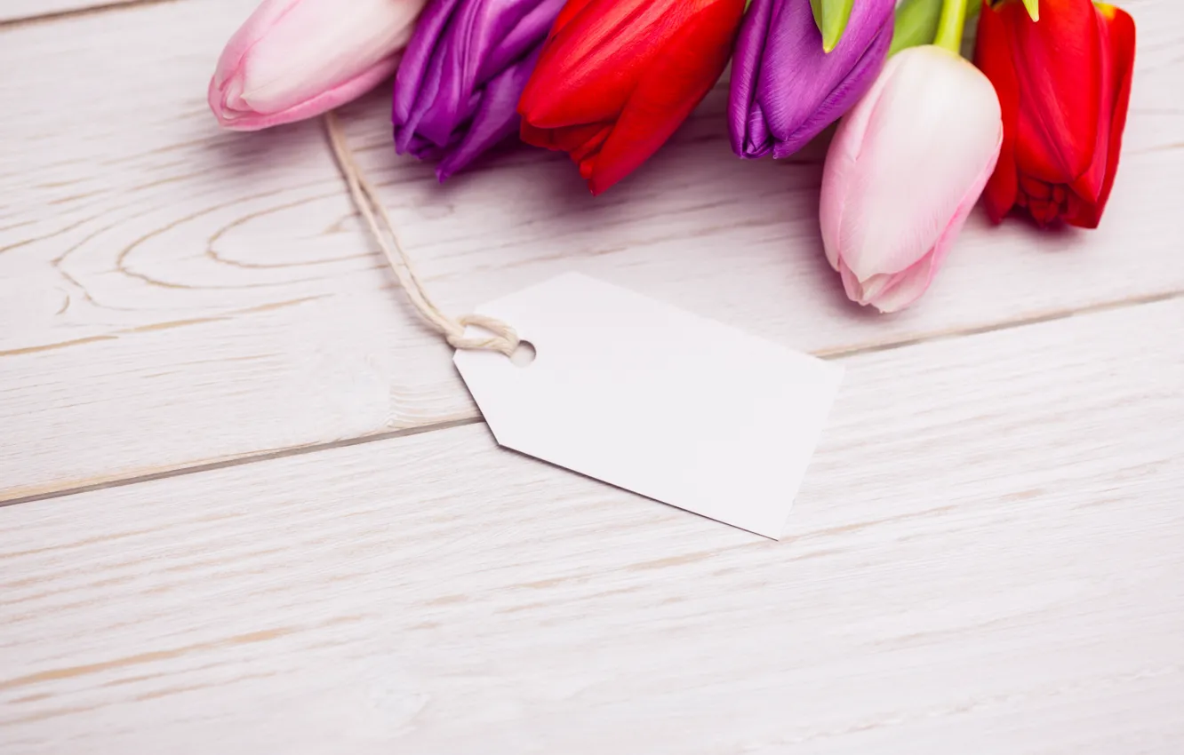 Фото обои цветы, букет, colorful, тюльпаны, red, white, wood, flowers