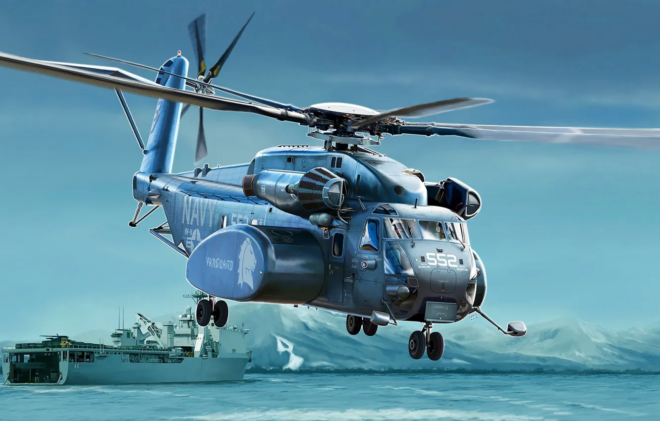 Фото обои США, CH-53 Sea Stallion, US NAVY, Тяжелый, транспортный вертолет, минный трал, MH-53E Sea Dragon