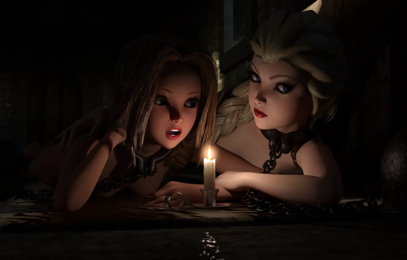 Фото обои ночь, девушки, свеча