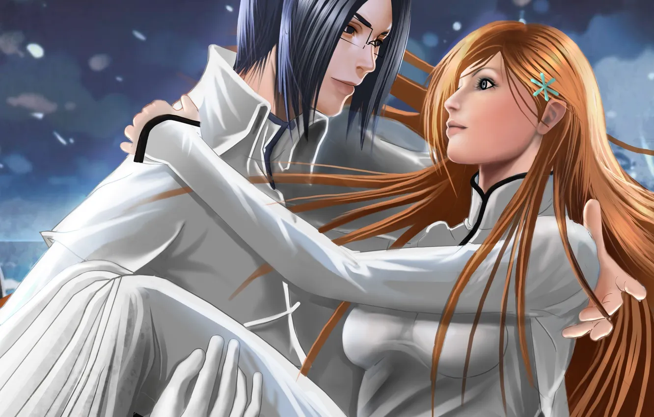 Фото обои девушка, арт, парень, bleach, Uryu Ishida, Inoue