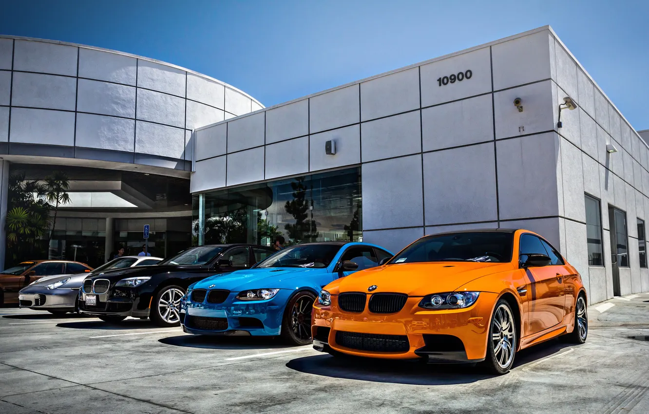 Фото обои бмв, Porsche, BMW, ярко, Orange and Blue