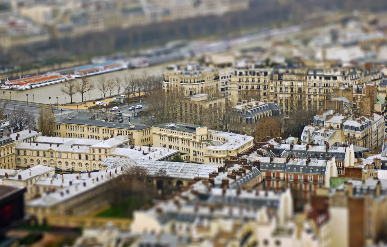 Фото обои крыша, улица, Франция, Париж, автомобили, боке, река Сена, Quartier Gaillon