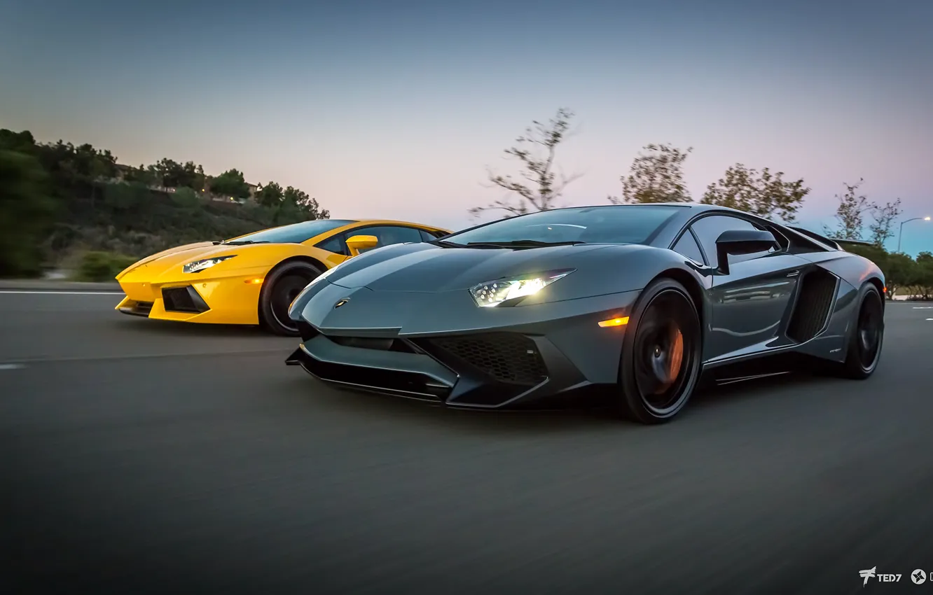 Фото обои Дорога, Lamborghini, Серый, Жёлтый, Автомобиль, Speed, 2011, Суперкар
