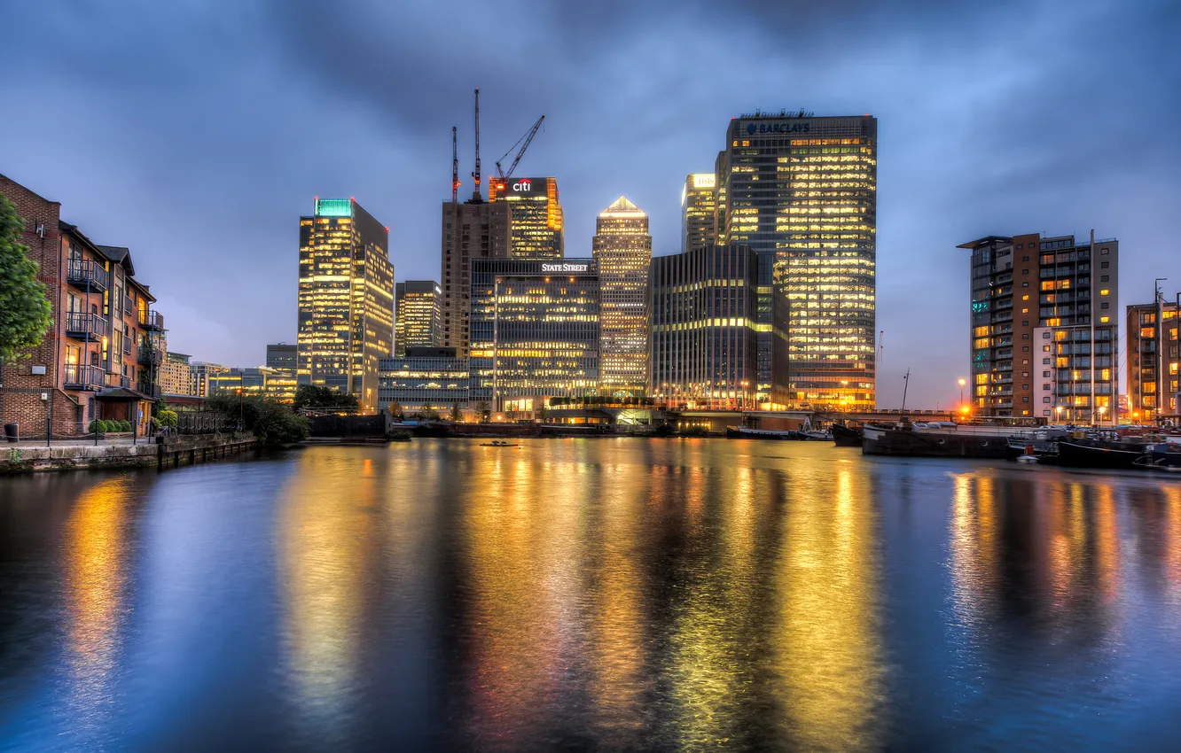 Фото обои Англия, Лондон, london, england, Thames River, Canary Wharf
