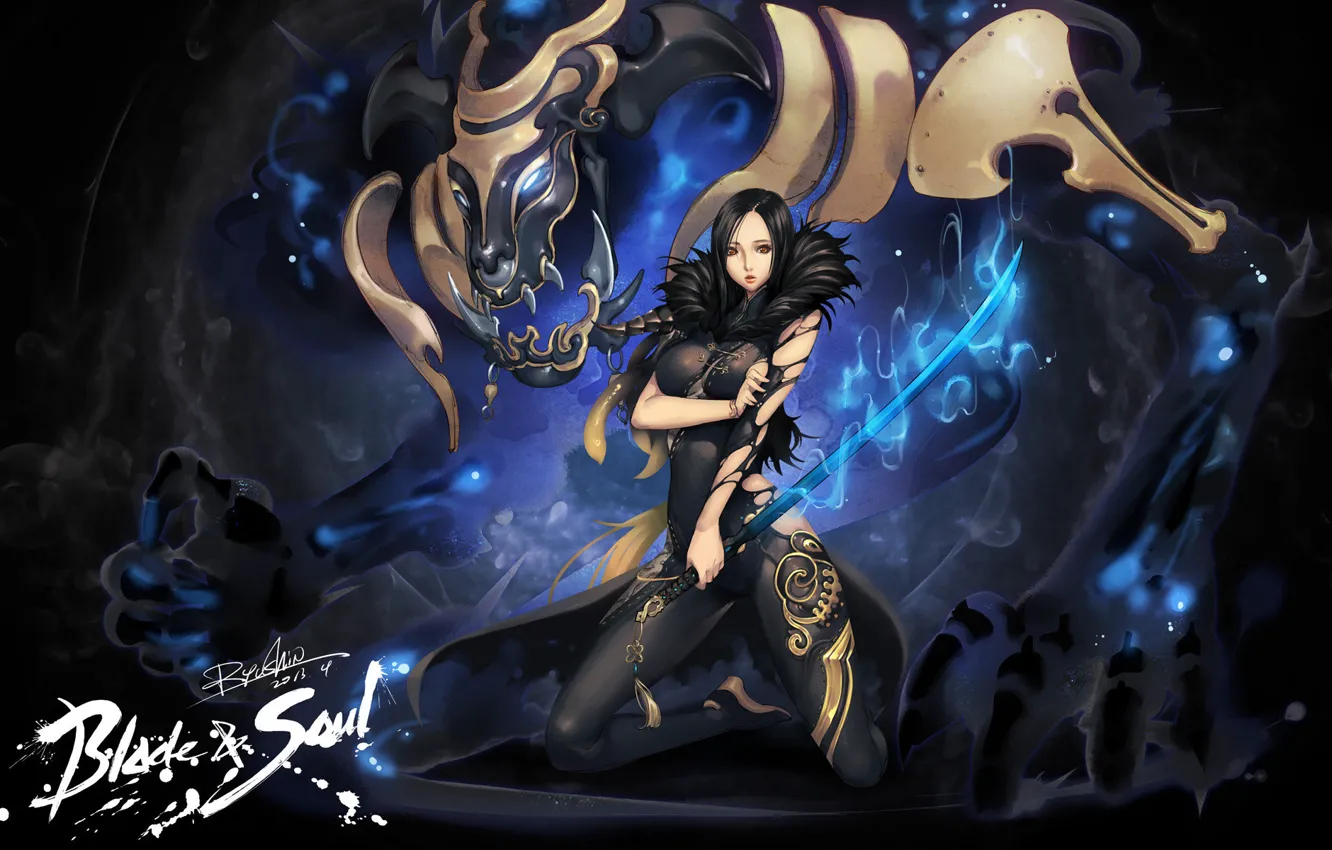 Фото обои девушка, меч, демон, Blade&amp;Soul