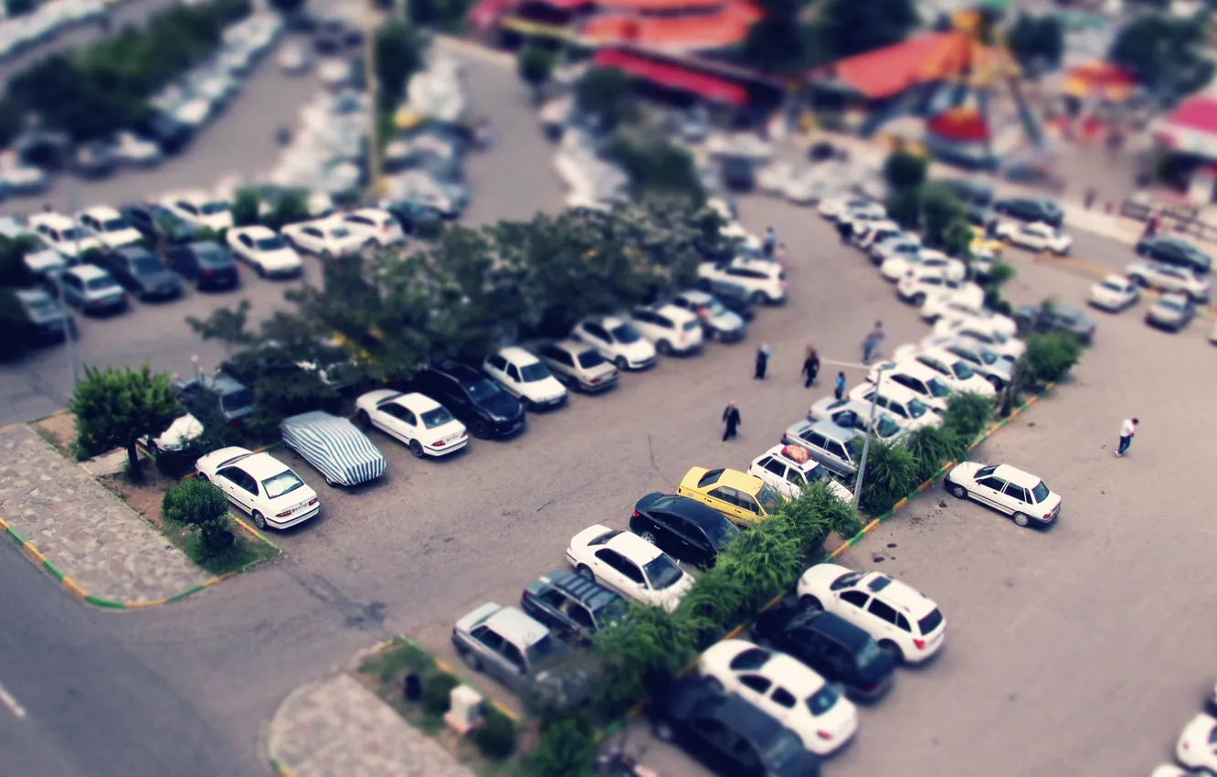 Фото обои car, people, tilt-shift, iran, namakabrood, busy, miniator