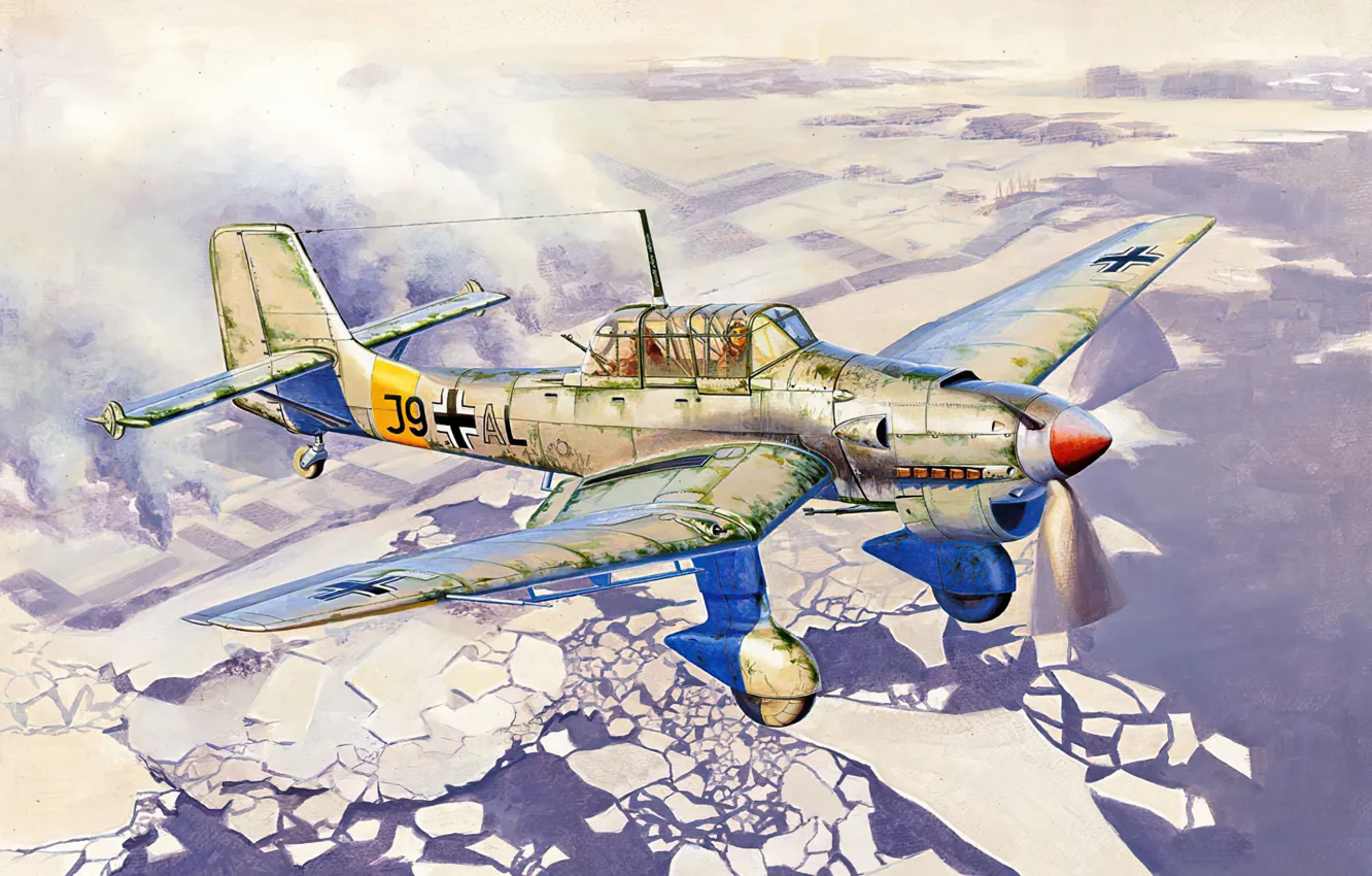 Фото обои art, aviation, ww2, ju-87, dive bomber, stuka