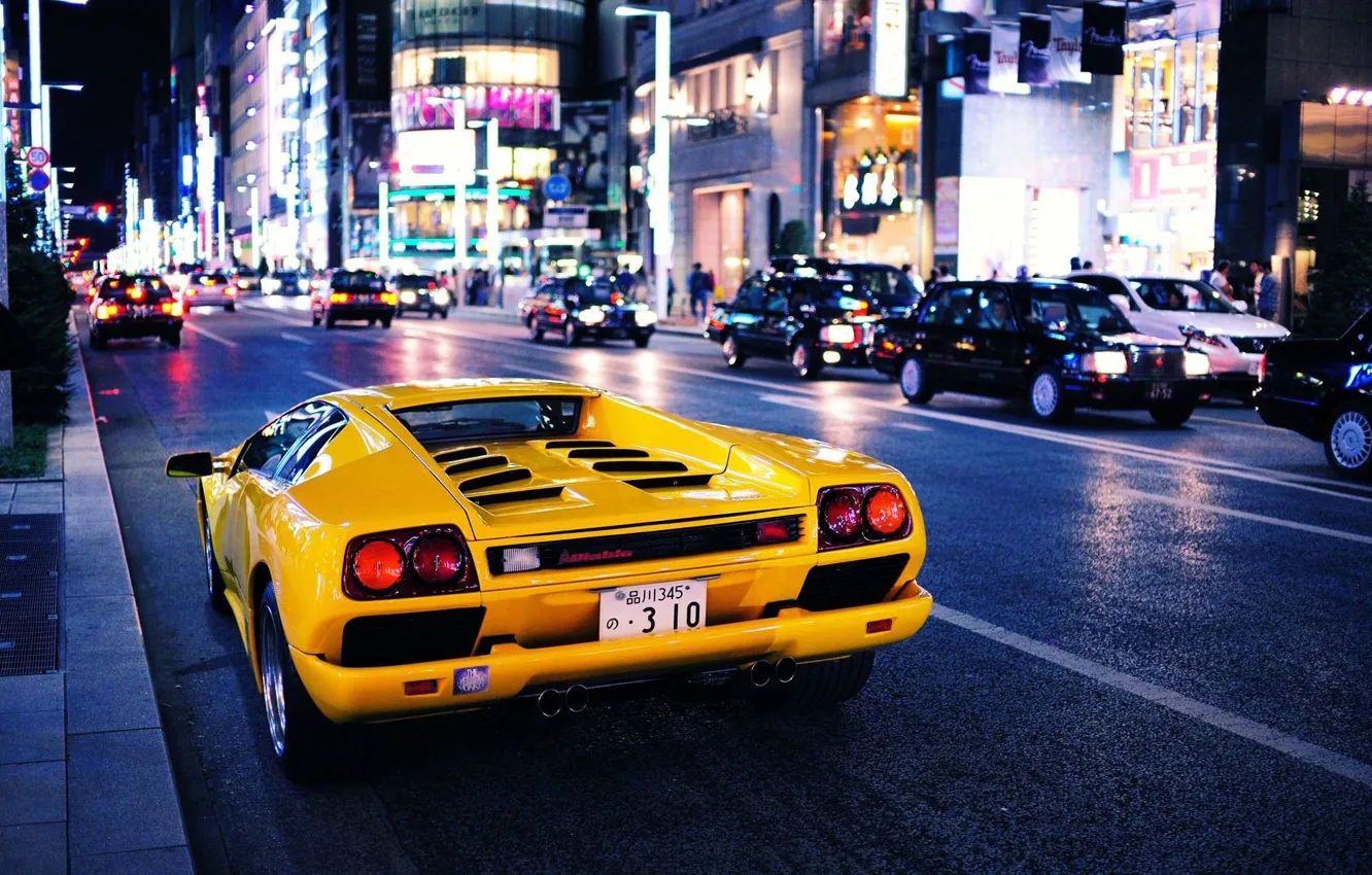 Фото обои car, city, Авто, Желтый, Город, Lamborghini, yellow, Diablo