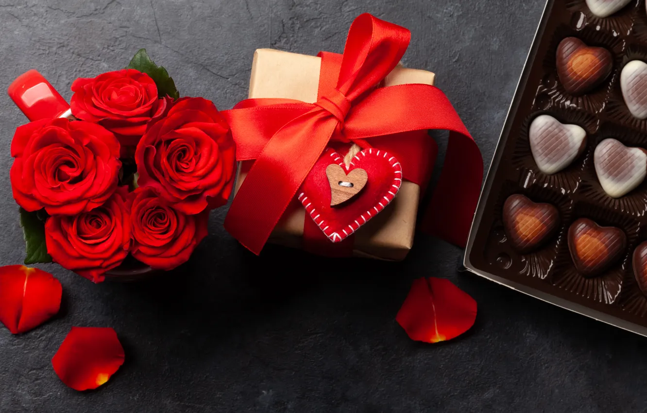 Фото обои любовь, цветы, подарок, романтика, шоколад, розы, love, happy