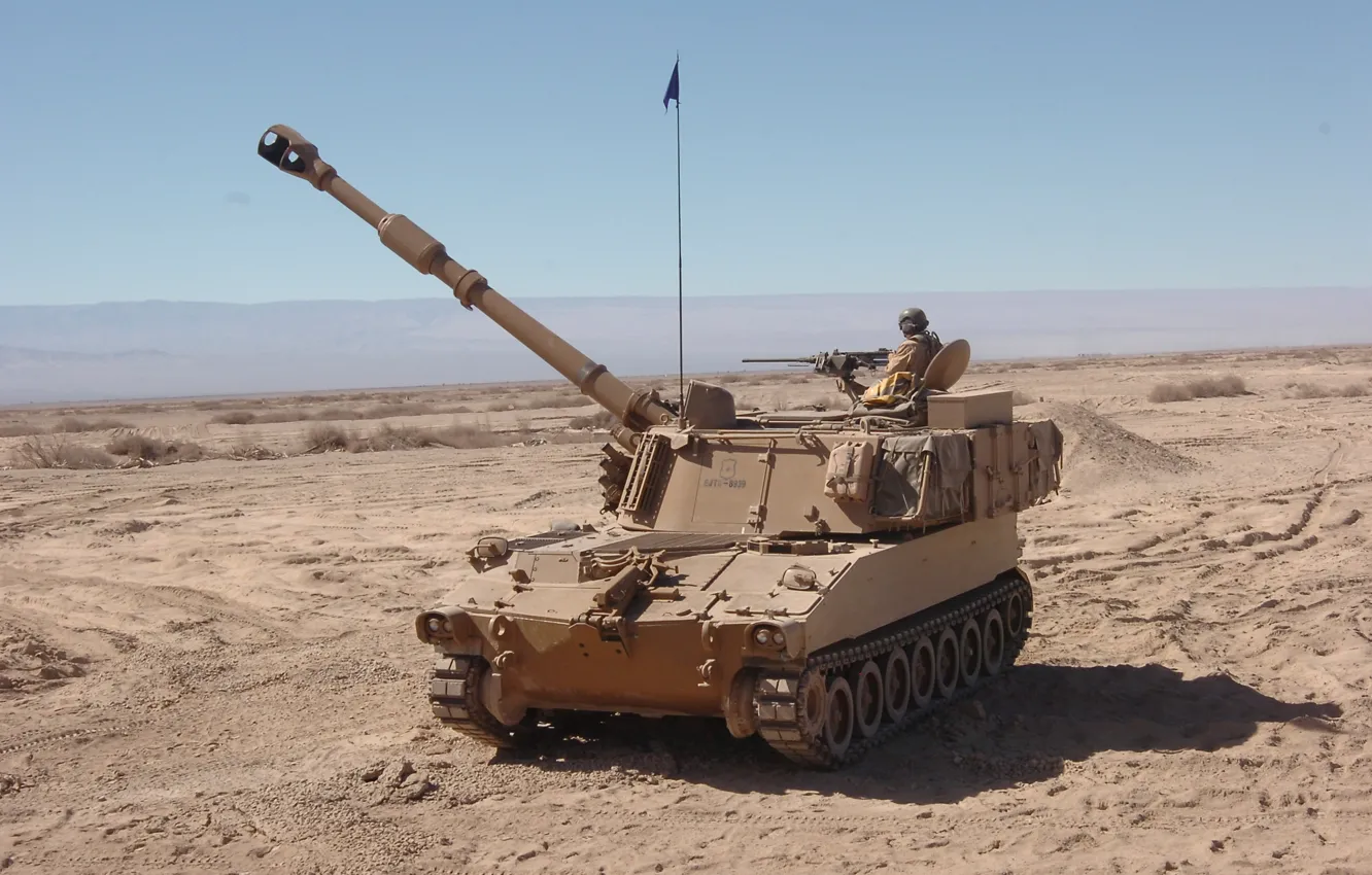Фото обои пустыня, установка, самоходная, артиллерийская, (САУ), M109