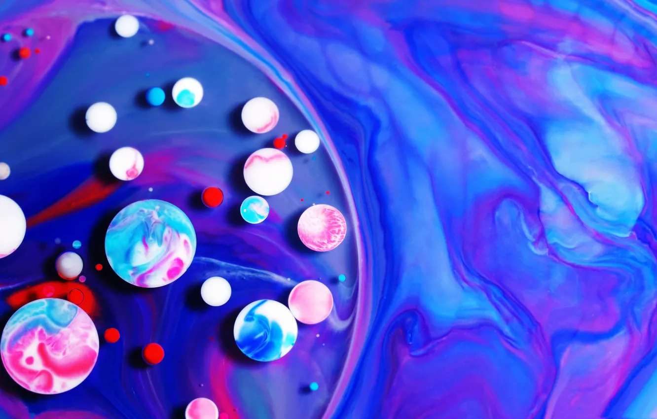 Фото обои шарики, макро, пузырьки, краски, объем