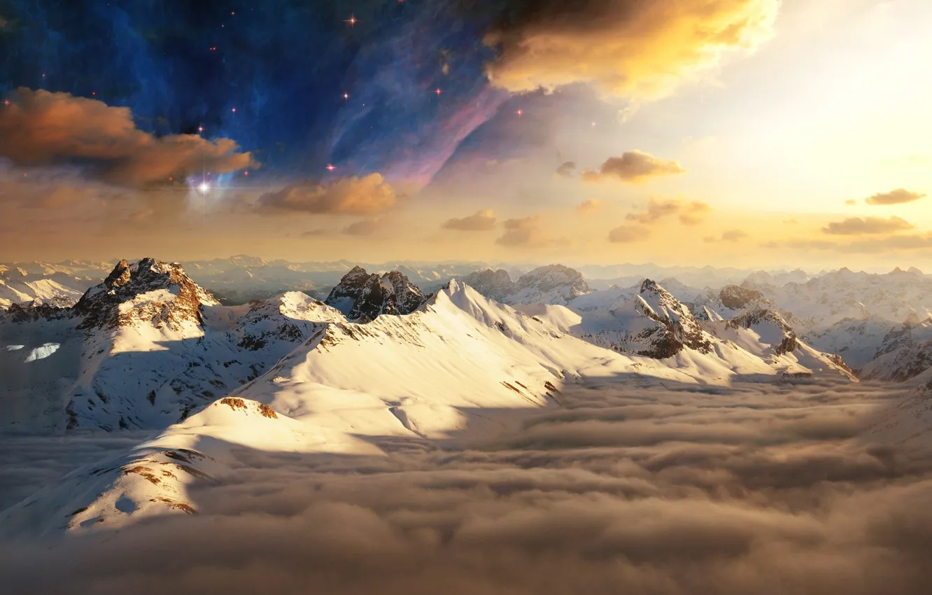 Фото обои облака, горы, вершины, Asgard