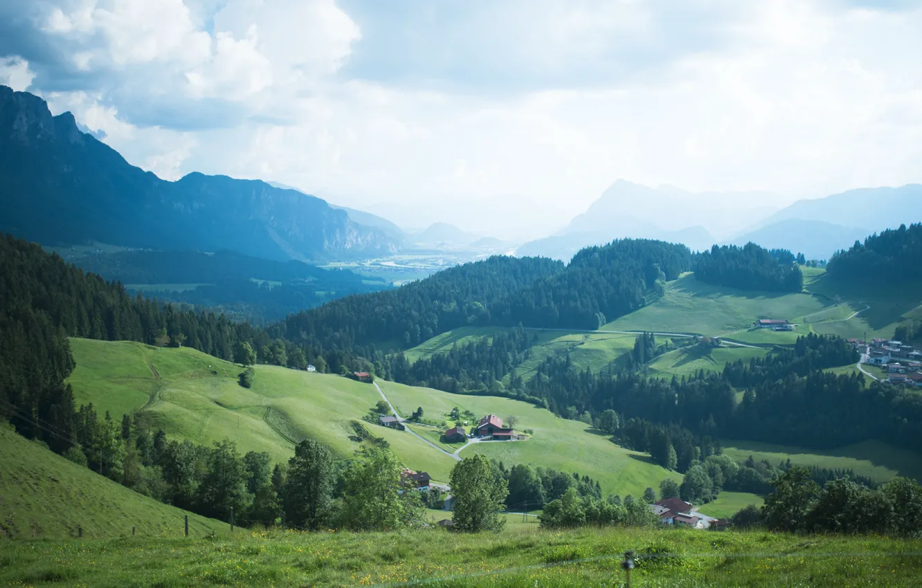 Фото обои растительность, склоны, дома, долина, Austria