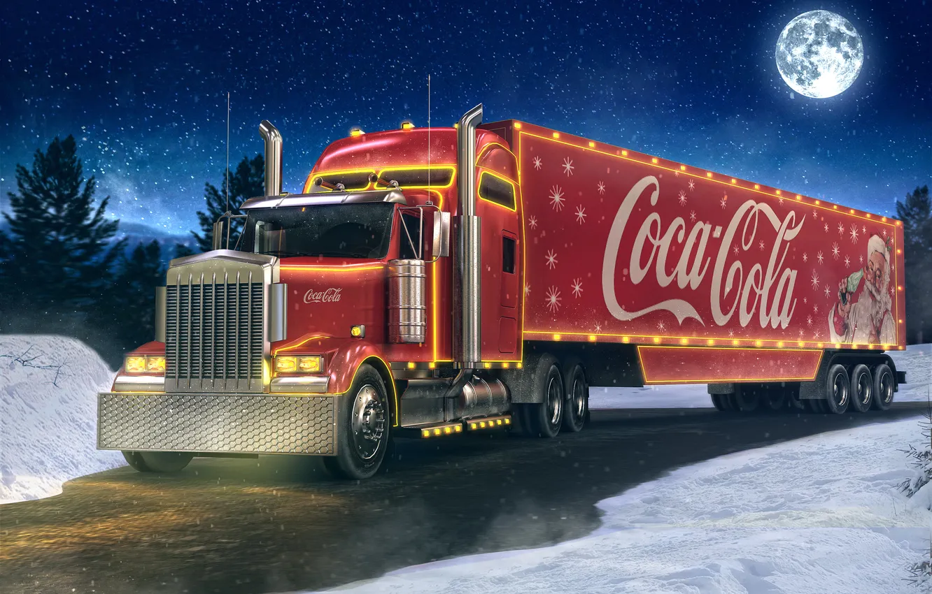 Фото обои рождество, реклама, грузовик, Coca-Cola, кола, Christmas truck, Кока кола, новогодний грузовик