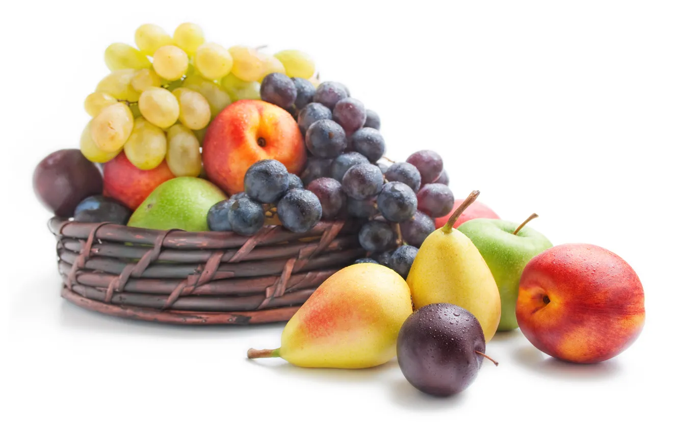 Фото обои ягоды, яблоки, виноград, фрукты, сливы, груши, нектарины