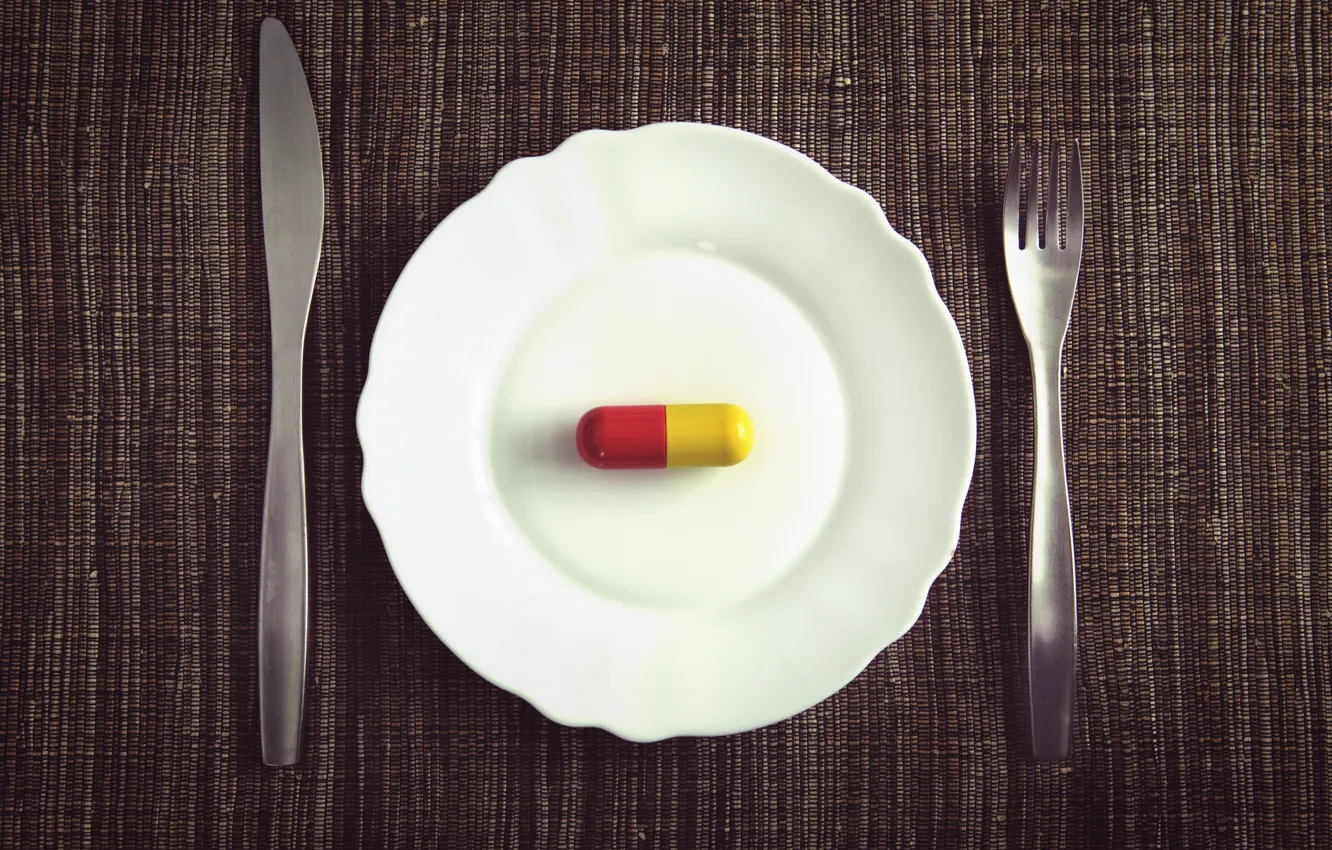 Фото обои plate, fork, knife, drug, dinner, medication, pill, Medicated