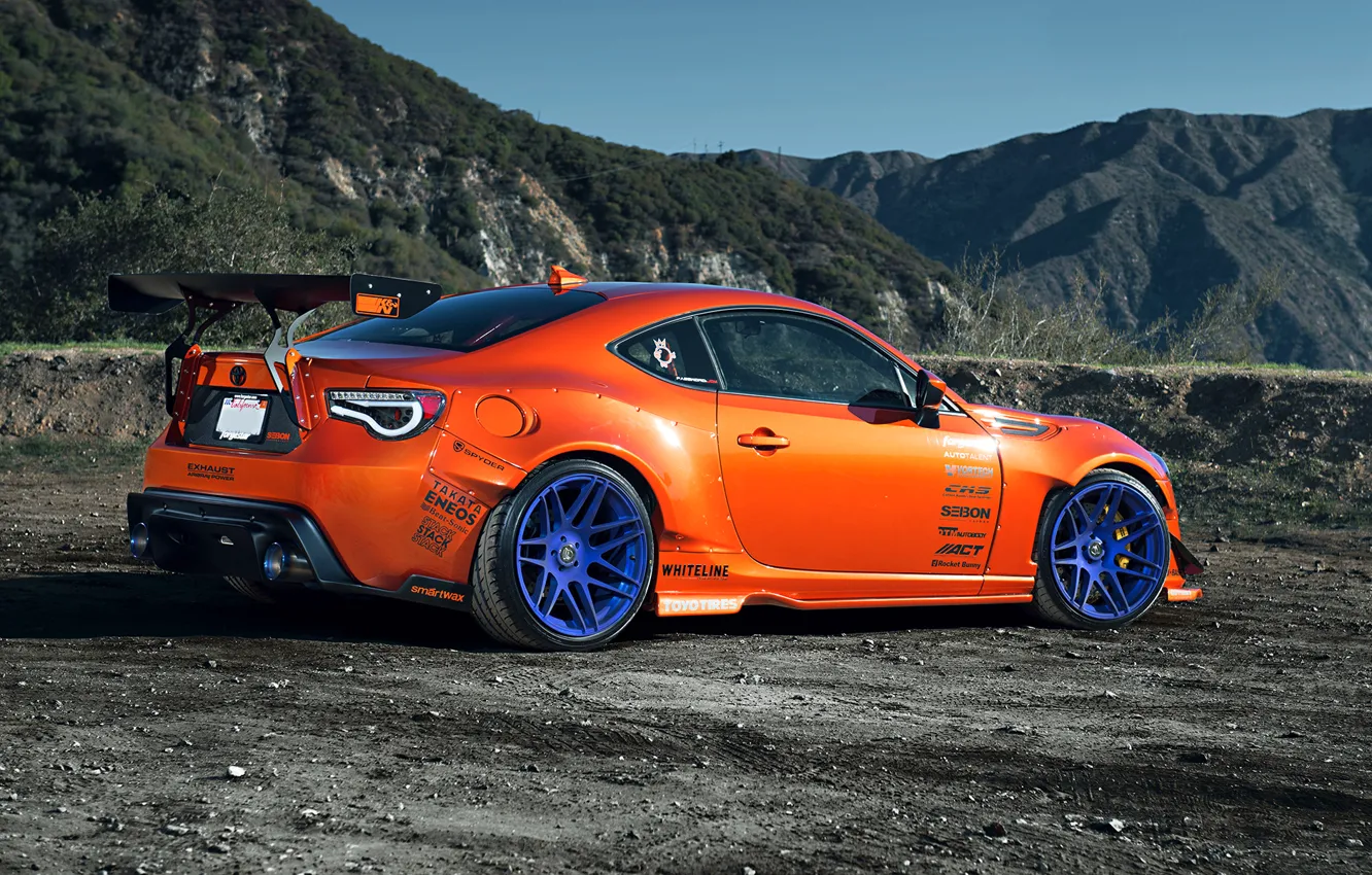 Фото обои Orange, Toyota, Mountain, Style, Tuning, Wheels, Rims, Widebody