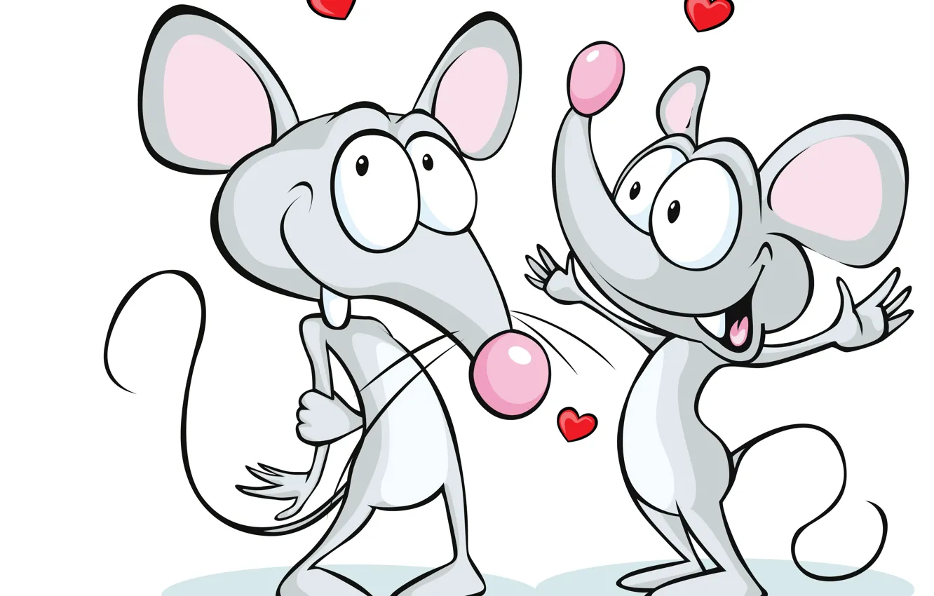 Фото обои сердечки, белый фон, hearts, white background, влюбленные мышки, the lovers of the mouse