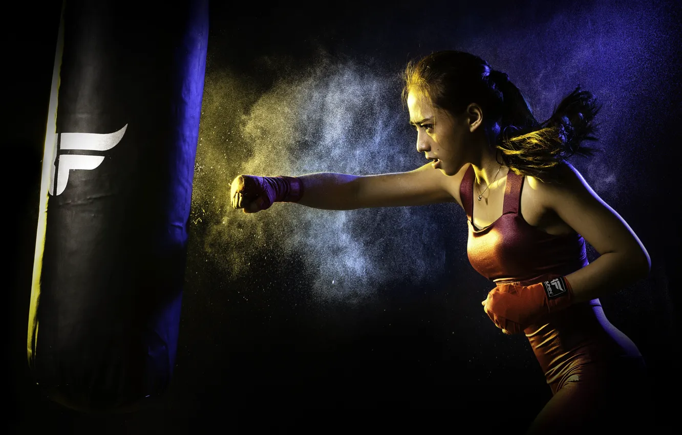Фото обои девушка, бокс, удар, girl, boxing, kick, Heru Sungkono