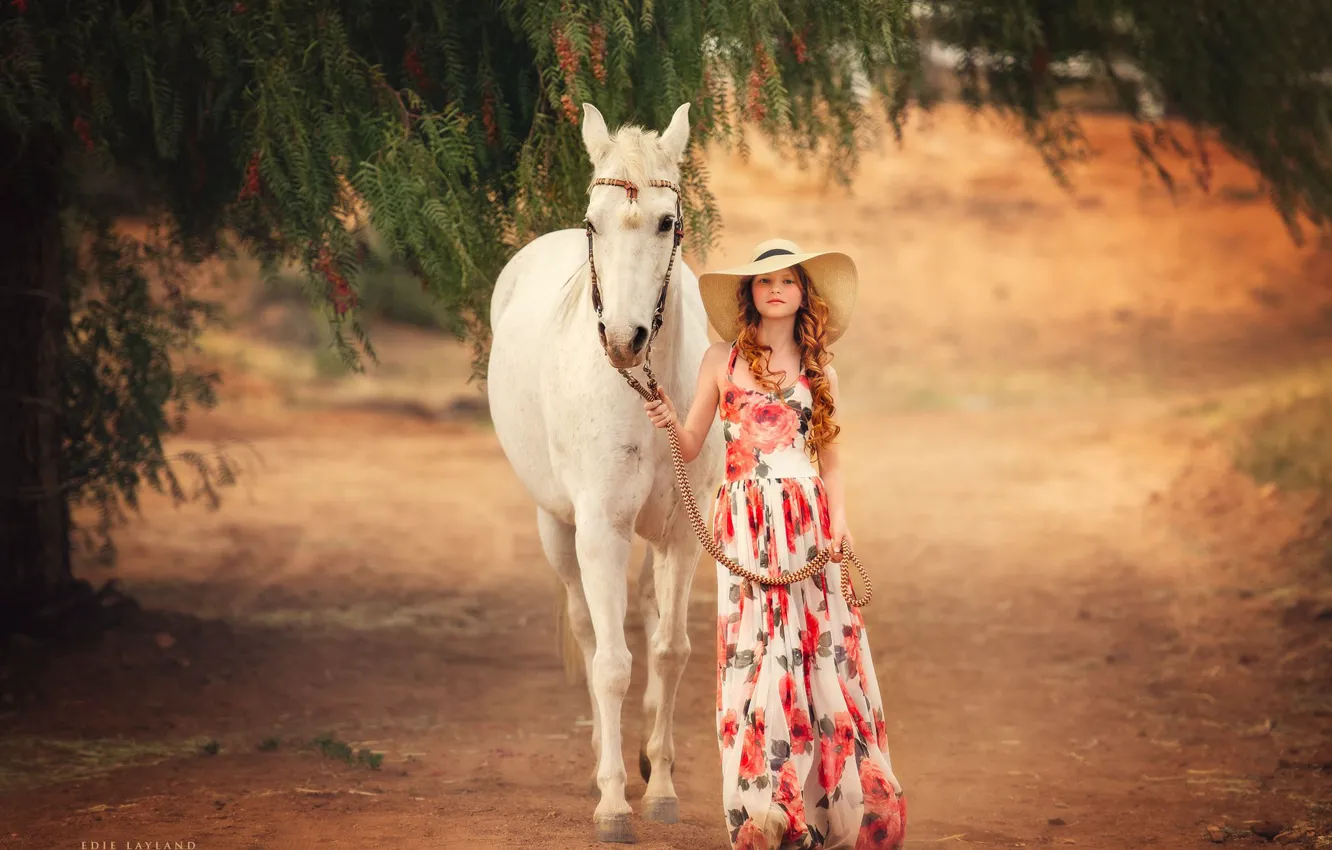 Фото обои настроение, конь, лошадь, шляпа, платье, девочка, Edie Layland