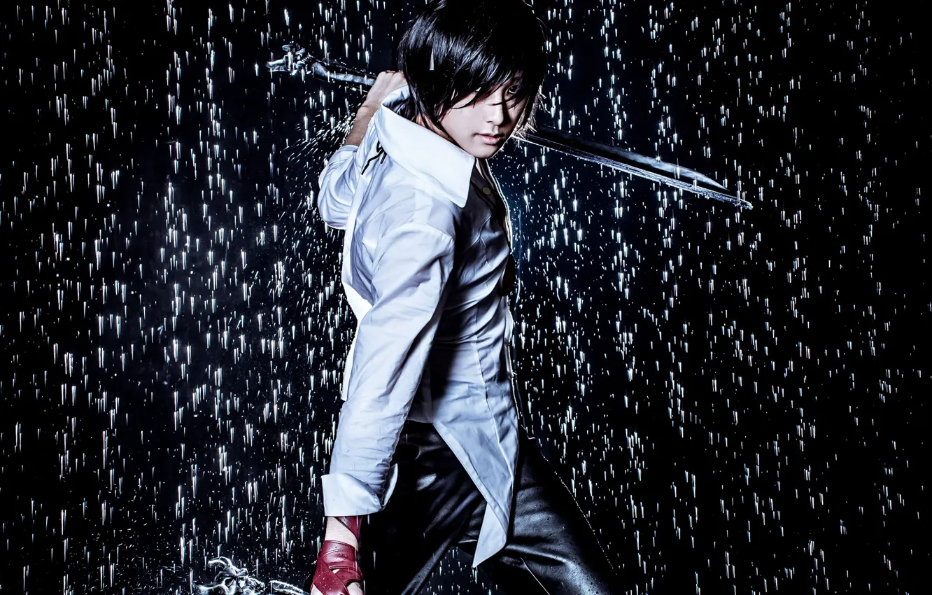 Фото обои дождь, игра, парень, мечи, Косплей, Hero Warz