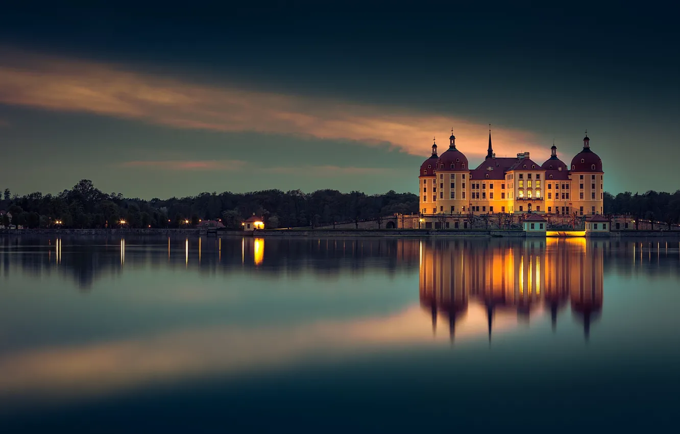 Фото обои вечер, Германия, Germany, Moritzburg