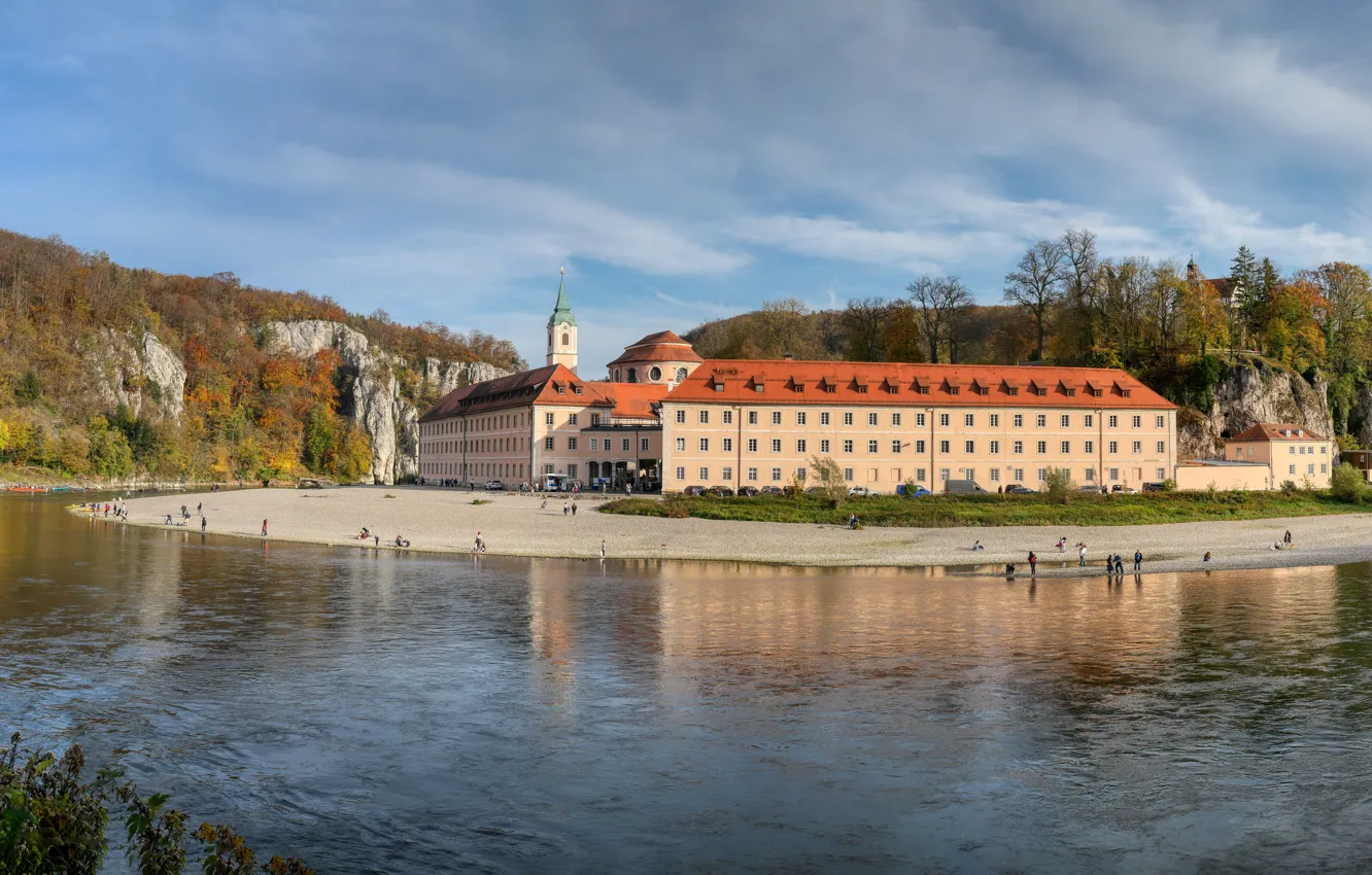 Фото обои фото, Город, Река, Германия, Бавария, Монастырь, Danube, Weltenburg Abbey
