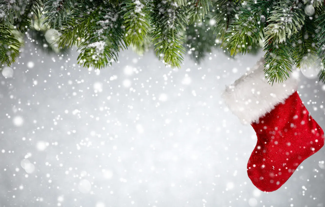 Фото обои зима, снег, украшения, елка, Новый Год, Рождество, Christmas, winter